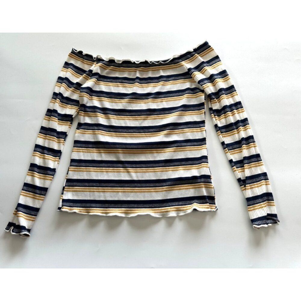 VTG Charlotte Russe Striped Off The Shoulder Y2K Ribbed Top Medium 90s